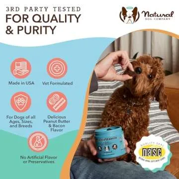 Natural Dog Company Multivitamin Chews (90 Pieces), Dog Vitamins and Supplements, Peanut Butter & Bacon Flavor, for Dogs of All Ages, Sizes, & Breeds, Supports Immune System, Antioxidant
