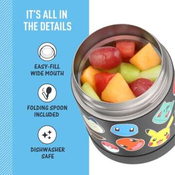 THERMOS FUNTAINER 10 Ounce Stainless Steel Vacuum Insulated Kids Food Jar with Spoon, POKEMON