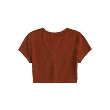 SweatyRocks Women's Summer Short Sleeve Tee Distressed Ripped Crop T-Shirt Tops Rust Brown M