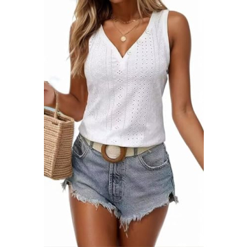 AIMITAG Women's Button Embroidered Eyelet Tank Top - Casual Summer Styles