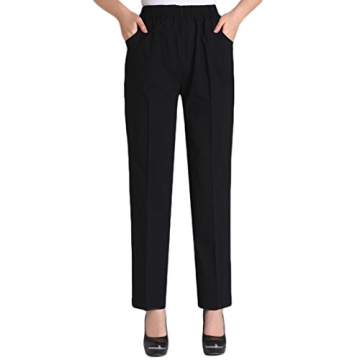Soojun Women's Summer Elastic Waist Comfy Stretch Pull On Pants - Black