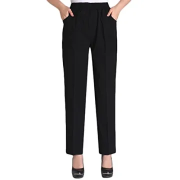 Soojun Women's Summer Elastic Waist Comfy Stretch Pull On Pants - Black