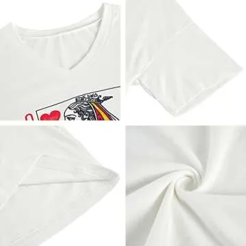 Fazortev Womens Oversized Queen Of Hearts Graphic T Shirts Casual V Neck Half Sleeve Summer Loose Tees Tunic Tops White