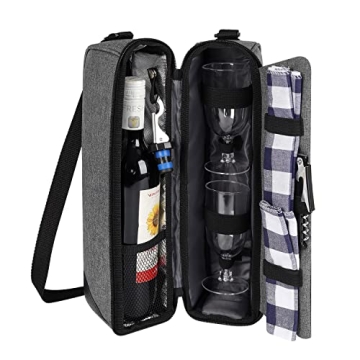 ALLCAMP Wine Tote Bag with Cooler Compartment and Picnic Set for Two