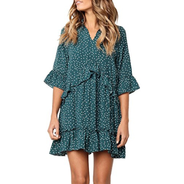 MITILLY Women's Polka Dot V Neck Ruffle Dress with Pockets