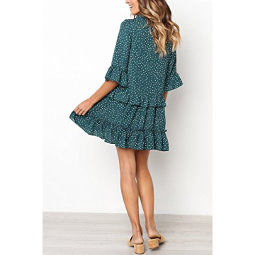 MITILLY Women's Polka Dot V Neck Ruffle Dress with Pockets