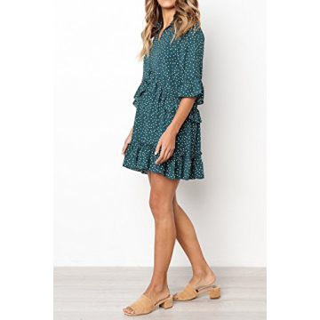 MITILLY Women's Polka Dot V Neck Ruffle Dress with Pockets