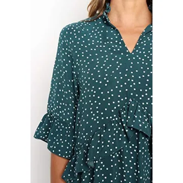 MITILLY Women's Polka Dot V Neck Ruffle Dress with Pockets
