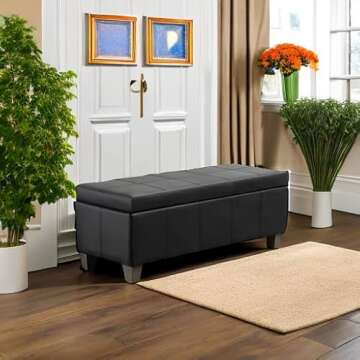 UDAX Black Faux Leather Ottoman with Storage, Rectangular Extra Long Storage Bench for Bedroom and Living Room