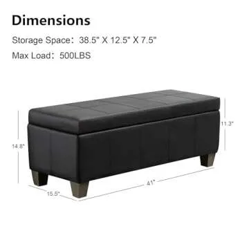 UDAX Black Faux Leather Ottoman with Storage Essentials