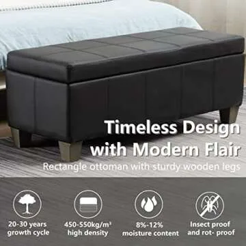 UDAX Black Faux Leather Ottoman with Storage Essentials