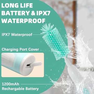 Electric Bottle Brush Cleaner, Rechargable Electric Baby Bottle Brush for Travel, Waterproof Electric Bottle Cleaner Set with Nipple & Straw Brush, Perfect Essentials Gift for Mom After Birth, Green