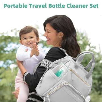 Electric Bottle Brush Cleaner, Rechargable Electric Baby Bottle Brush for Travel, Waterproof Electric Bottle Cleaner Set with Nipple & Straw Brush, Perfect Essentials Gift for Mom After Birth, Green