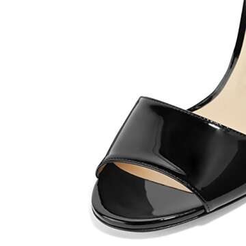 FSJ Women Casual Peep Toe Mule Sandals Stiletto High Heels Summer Beach Party Evening Shoes Size 7 Black-Patent