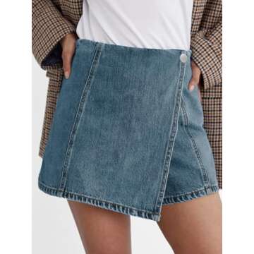 PLNOTME Womens Denim Skorts High Waisted Casual Summer Asymmetrical Hem Criss Cross Jean Skirt Shorts