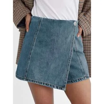 PLNOTME Womens Denim Skorts High Waisted Casual Summer Asymmetrical Hem Criss Cross Jean Skirt Shorts