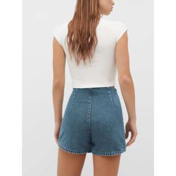 PLNOTME Womens Denim Skorts High Waisted Casual Summer Asymmetrical Hem Criss Cross Jean Skirt Shorts