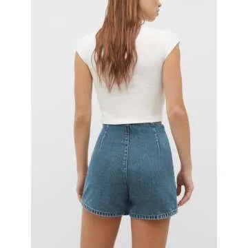 PLNOTME Womens Denim Skorts High Waisted Casual Summer Asymmetrical Hem Criss Cross Jean Skirt Shorts