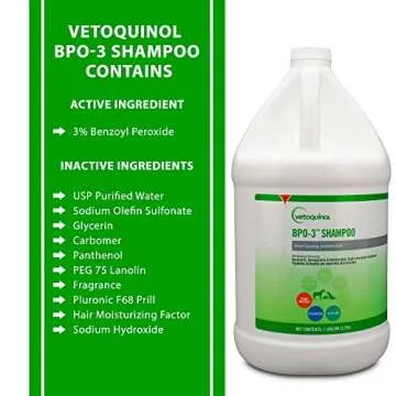 Vetoquinol BPO-3 Shampoo for Dogs, Cats & Horses (3% Benzoyl Peroxide) – 128oz – Deep Cleaning, Medicated Shampoo Opens & Flushes Hair Follicles – Degreases Oily Coats – Soothes Red, Flaky, Itchy Skin