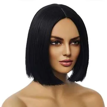 MAGQOO Black Wig for Women Black Bob Wig Short Black Wig Straight Black Wigs Middle Part Synthetic H...