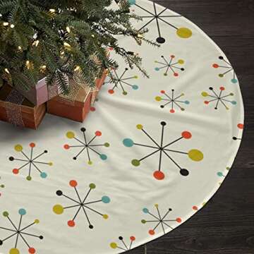 Retro Modern 50S 60S Christmas Tree Skirt 35.5 Inch White