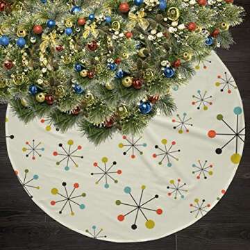 Retro Modern 50S 60S Christmas Tree Skirt 35.5 Inch White