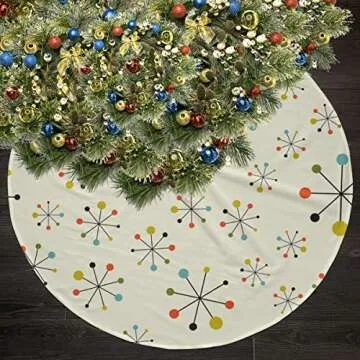 Retro Modern 50S 60S Christmas Tree Skirt 35.5 Inch White