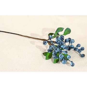 Mistari Artificial Flowers California Faux Blueberries Artificial Blueberry Stems for Decorating Blueberry Picks Fruit Fake Silk Flowers Home Decorative Party Wedding (20 Pack)