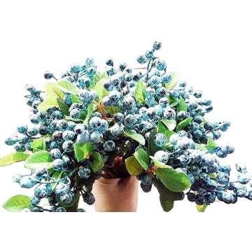 Mistari Artificial Flowers California Faux Blueberries Artificial Blueberry Stems for Decorating Blueberry Picks Fruit Fake Silk Flowers Home Decorative Party Wedding (20 Pack)