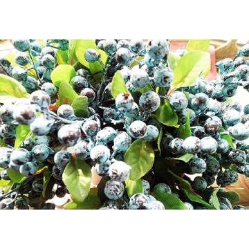Mistari Artificial Flowers California Faux Blueberries Artificial Blueberry Stems for Decorating Blueberry Picks Fruit Fake Silk Flowers Home Decorative Party Wedding (20 Pack)