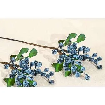 Mistari Artificial Flowers California Faux Blueberries Artificial Blueberry Stems for Decorating Blueberry Picks Fruit Fake Silk Flowers Home Decorative Party Wedding (20 Pack)