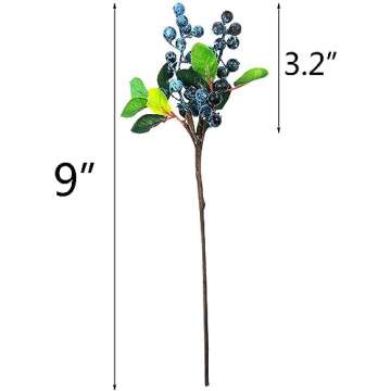 Mistari Artificial Flowers California Faux Blueberries Artificial Blueberry Stems for Decorating Blueberry Picks Fruit Fake Silk Flowers Home Decorative Party Wedding (20 Pack)