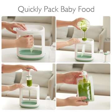 Momcozy Baby Food Maker for Puree Food Storage, Precise Capacity Squeeze Station, Save Time & Efficient, No Food Splashing, Baby Essentials, with 5pcs Reusable Portable Food Storage Bags for Outdoor