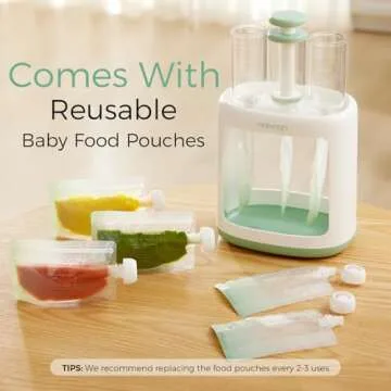 Momcozy Baby Food Maker for Puree Food Storage, Precise Capacity Squeeze Station, Save Time & Efficient, No Food Splashing, Baby Essentials, with 5pcs Reusable Portable Food Storage Bags for Outdoor