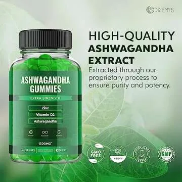 Dr. Emy's Ashwagandha Gummies Vitamin D, Zinc Citrate Boost Supplement Ashwa Gummy Women Men Vegan, Gluten Free, Restore, Rejuvenate, Recharge (2)