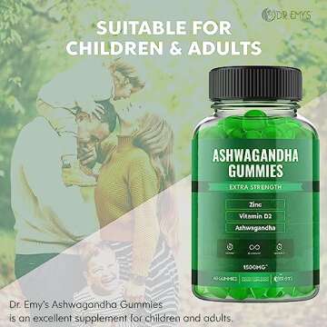 Dr. Emy's Ashwagandha Gummies Vitamin D, Zinc Citrate Boost Supplement Ashwa Gummy Women Men Vegan, Gluten Free, Restore, Rejuvenate, Recharge (2)
