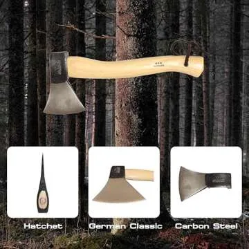 Prandi Axes German Style Hatchet 3.003.06.TH- 14.13" x 6" - Traditional Blade Forged Carbon Steel C45 with Hickory Handle - Camping Hatchet for Outdoor Activities - No Sheath Included