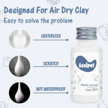 Air Dry Clay Glaze, Clay Varnish for Air Drying Clay, Clear Acrylic Varnish for Craft Pottery Waterproof & Matte Finish