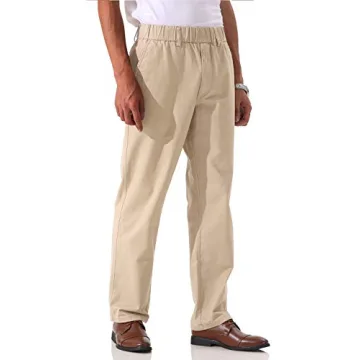 Soojun Men's Khaki Twill Pants with Elastic Waist