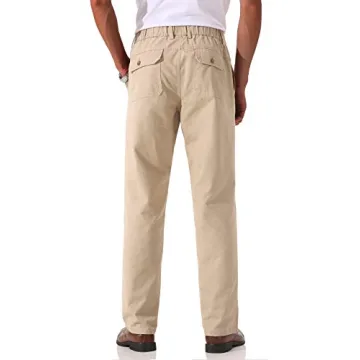 Soojun Men's Khaki Twill Pants with Elastic Waist