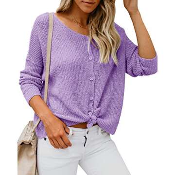 Womens Lightweight V Neck Cardigan in R-purple