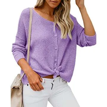 Womens Lightweight V Neck Cardigan in R-purple