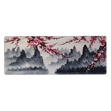 Japanese Sakura Watercolor Painting Extended Mouse Pad 31.5x11.8 Inch Cherry Blossom Flower Non-Slip...
