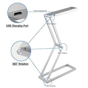 LEDHOLYT Foldable LED Desk Light, Slim Portable Rechargeable USB Table Light, Eye-Caring Aluminium A...