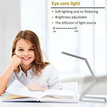 LEDHOLYT Foldable LED Desk Light, Slim Portable Rechargeable USB Table Light, Eye-Caring Aluminium Alloy Table Lamps,for Home, Reading, Studying, Work, Travel (Silver)
