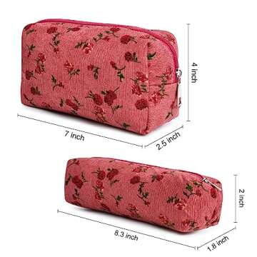 SOIDRAM Makeup Bag Floral Cosmetic Bag Cute Makeup Pouch 1Pcs Large Capacity Makeup Bags and 1Pcs Ma...