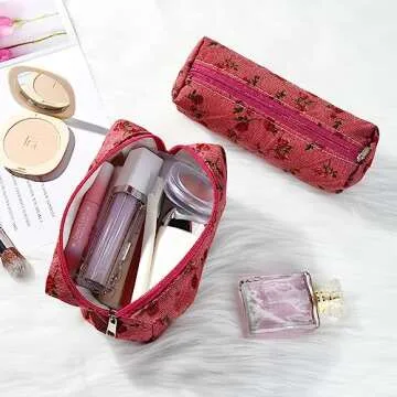 SOIDRAM Makeup Bag Floral Cosmetic Bag Cute Makeup Pouch 1Pcs Large Capacity Makeup Bags and 1Pcs Makeup Brushes Storage Bag Travel Toiletry Bag Organizer