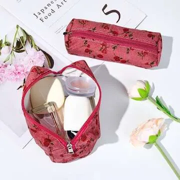 SOIDRAM Makeup Bag Floral Cosmetic Bag Cute Makeup Pouch 1Pcs Large Capacity Makeup Bags and 1Pcs Makeup Brushes Storage Bag Travel Toiletry Bag Organizer