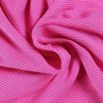 Roselux Womens Long Sleeve Stretch Crewneck Ribbed T-Shirt Fitted Casual Basic Tops(3922,Hot Pink-M)