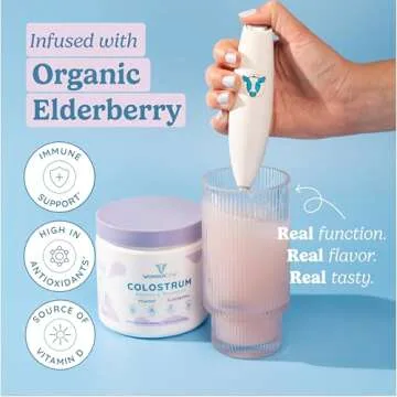 WONDERCOW Colostrum Supplement Powder for Gut Health, Immune Support, Muscle Recovery & Wellness | Natural IgG Pure Whole Bovine Colostrum Superfood, Elderberry, 30 Servings